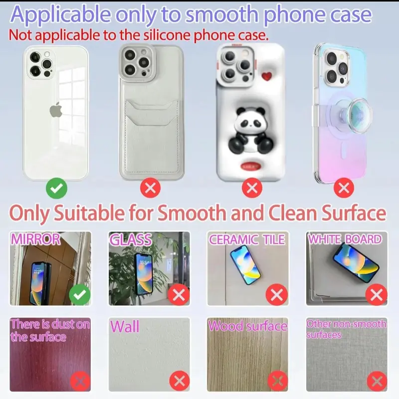 2pc Mount Cellphone Grip StandSilicone Phone Holder with Camera Lens Protection and Strong Suction for iPhone 16 and Other Smartphones - Installation 3