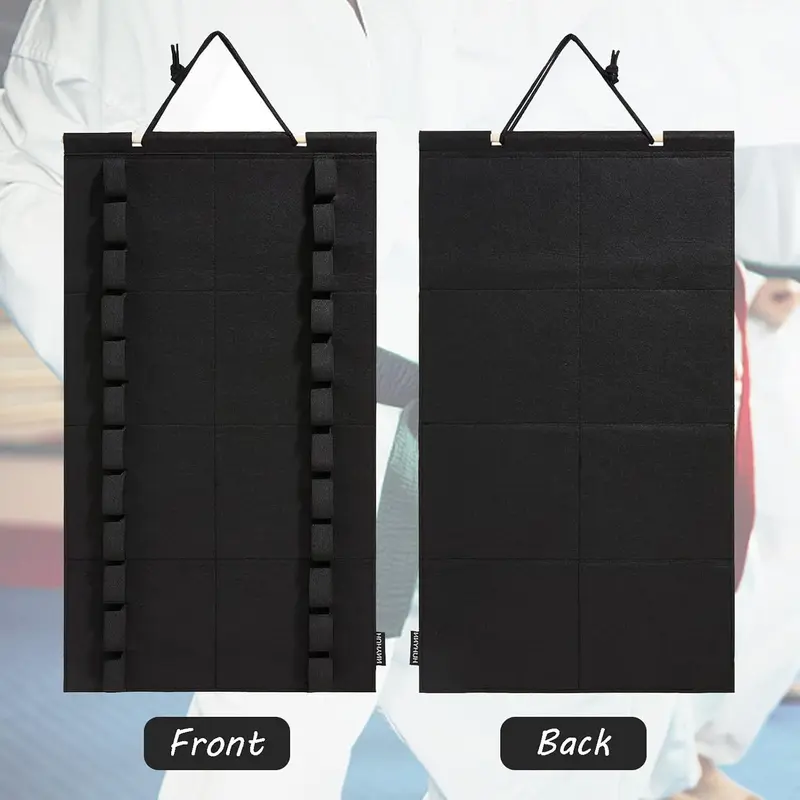12 Belts Karate Belt Display Rack, Wall Hanging Martial Arts Belt Holder, Black Karate Taekwondo Belt Organizer for Kids Adults Martial Arts Learners(No Belts) 2
