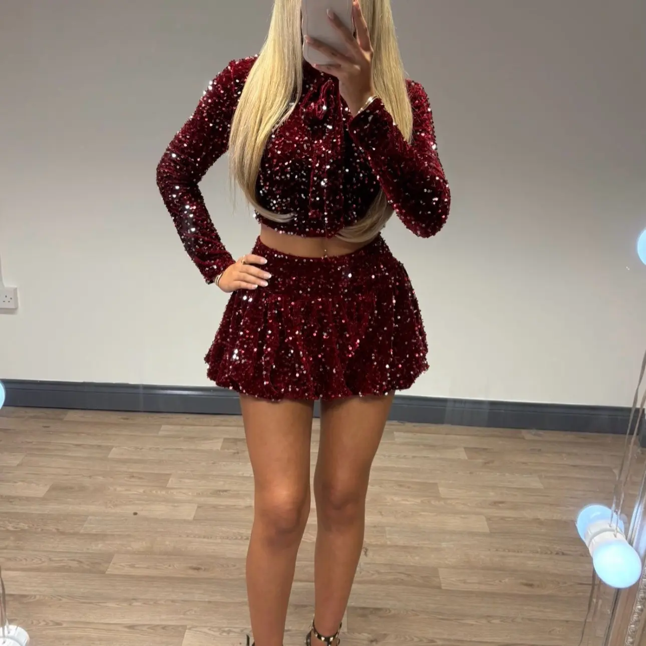 Burgandy Skort Bow Set for Women - Casual Dress