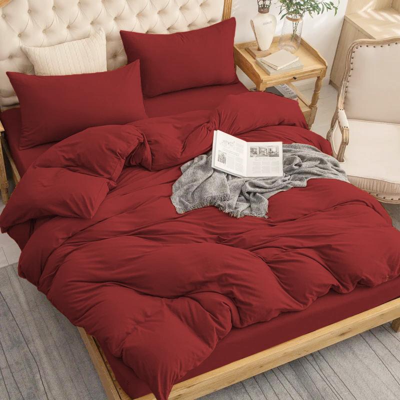 Qatan Plain Duvet Quilt Cover with Pillow Case - Bedding Set Single Double King Size 1