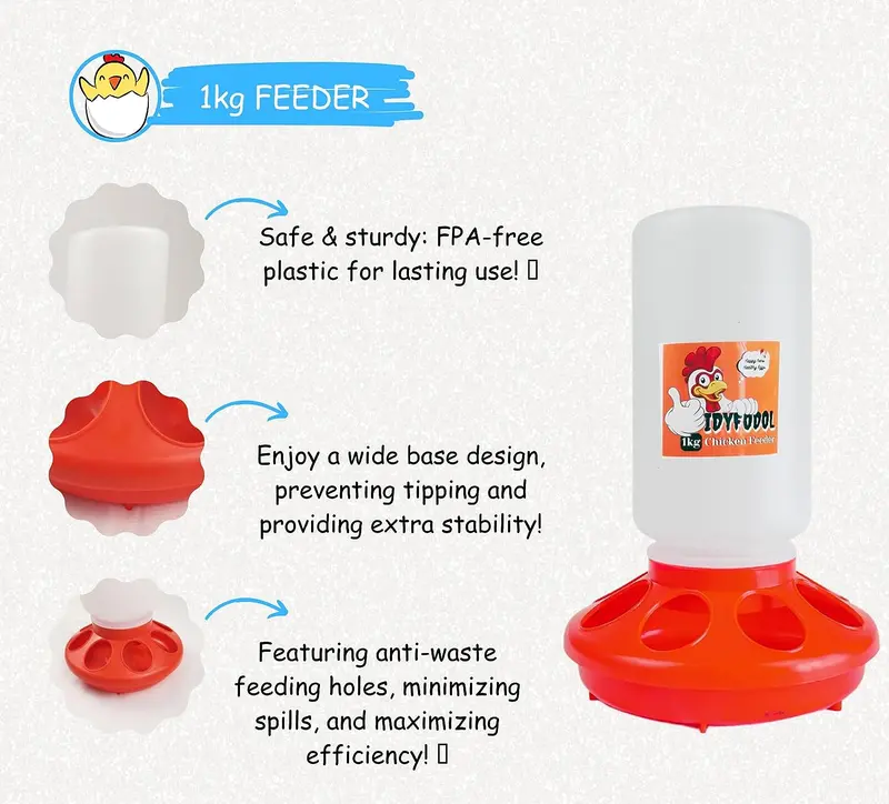 Chicken Feeder and Waterer Set with Adjustable Legs - Rain Proof 1Kg Chick Feeder and 1.5L Chick Watere 2