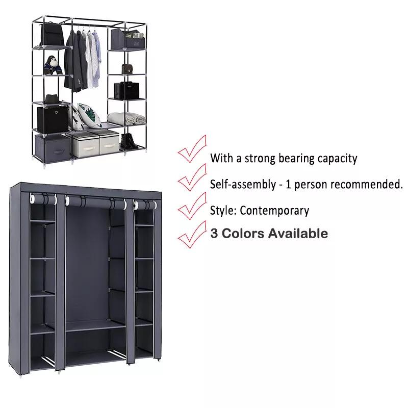 Large Fabric Canvas Wardrobe with Hanging Rail and Shelves for Home Storage - Organiser, Racks 2