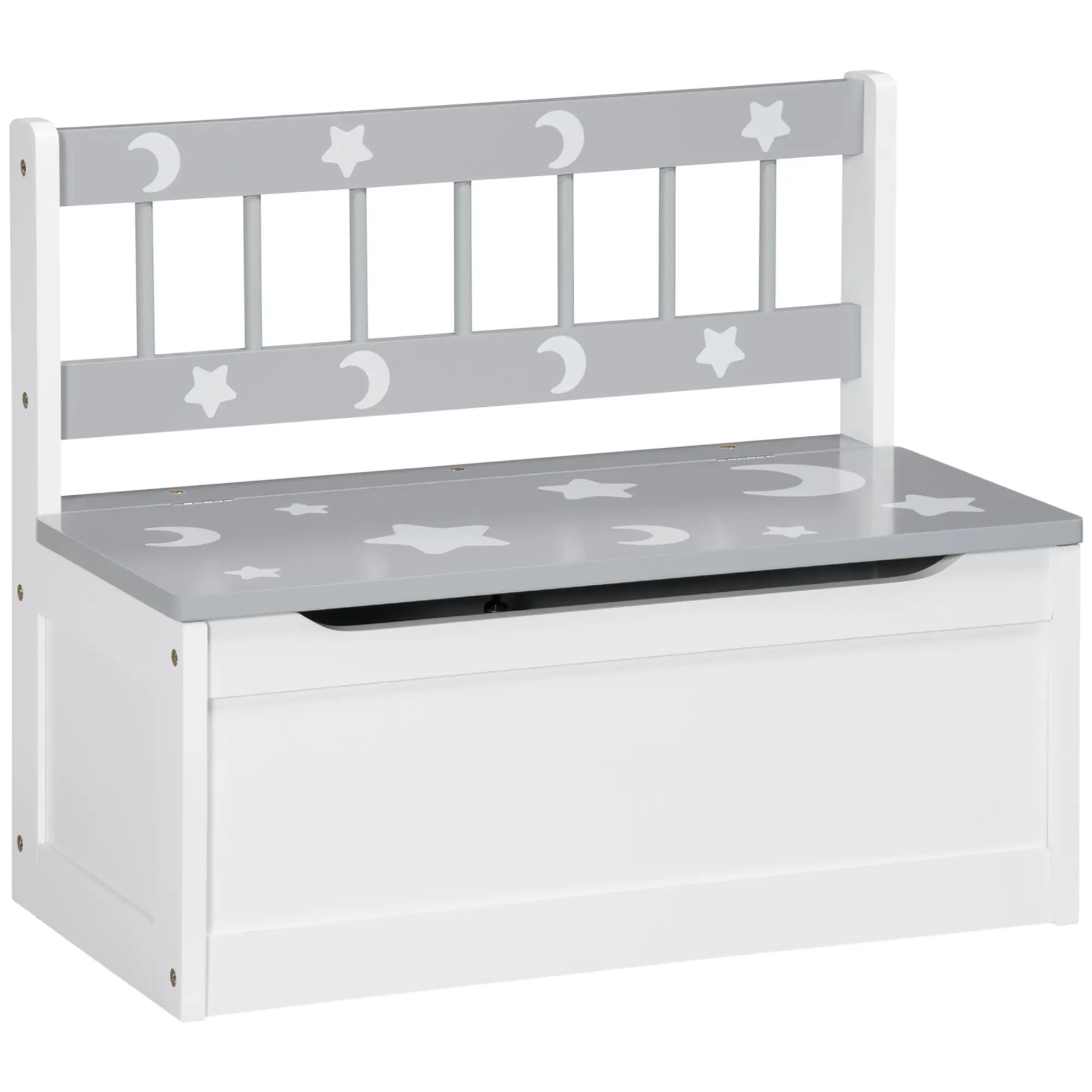 2 In 1 Wooden Toy Box, Kids Storage Bench, Toy Chest with Safety Rod - Grey