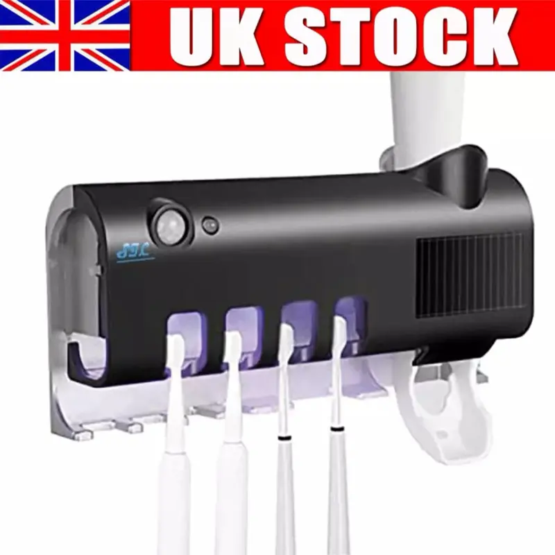 UV Light Sterilizer Toothbrush Holder Automatic Toothpaste Dispenser Wall Mount for Bathroom