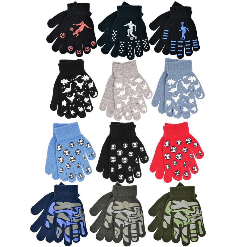 A2Z 4 Kids Boys 3 Pack Gloves Thermal Magic Winter Warm Knitted Mitten Full Finger Stretchy Walking Riding Gloves Grip With Animal Camo Football Grippers One Size Fit Suitable For Age 5-13 Year 0