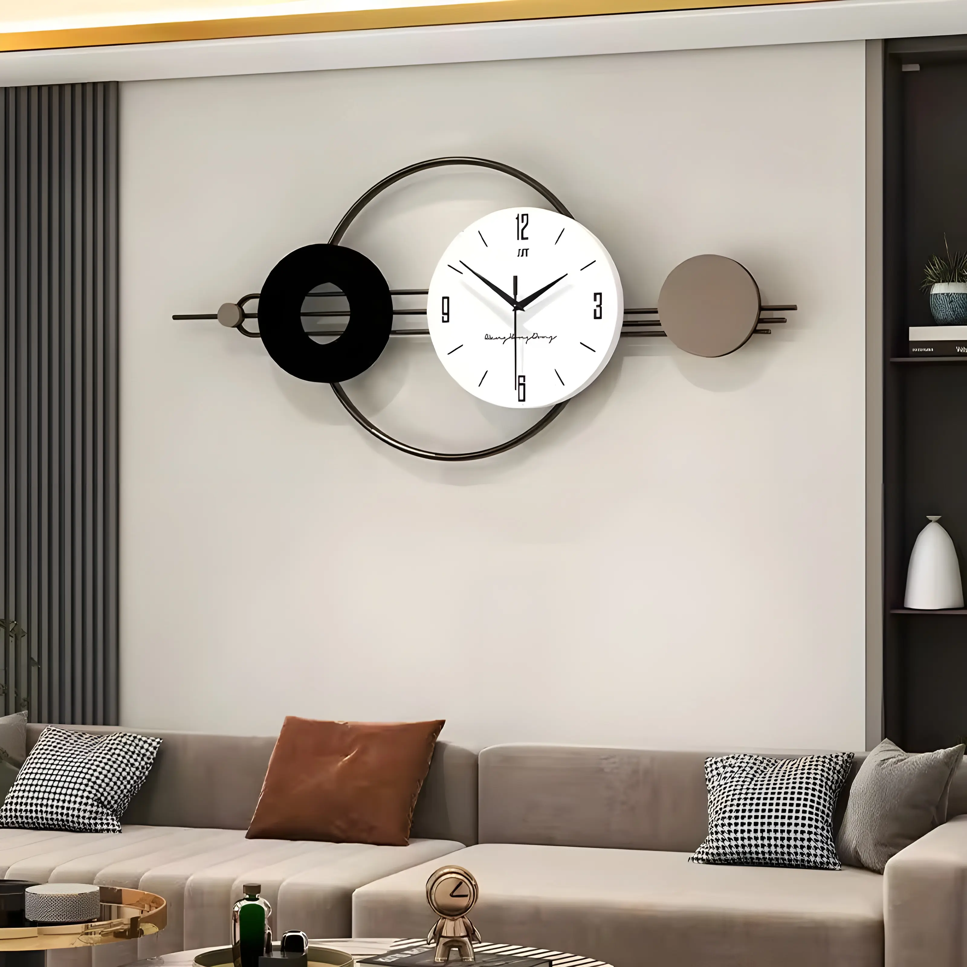 large wall clock black an white 80cm by 37cm silent designer clock