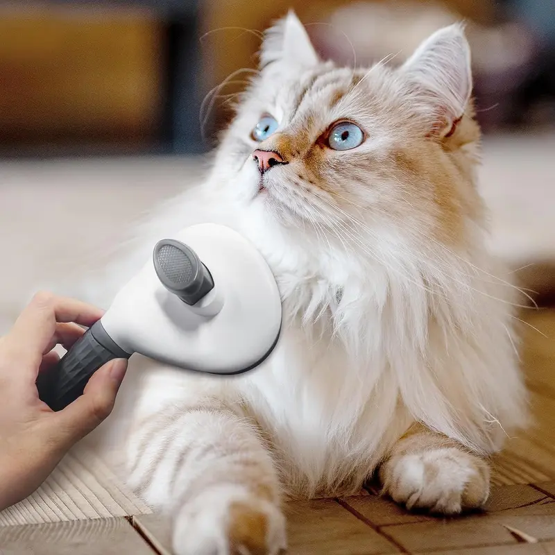 Pet Brush For Grooming - Dog Cat Self Cleaning Slicker Brushes with Smooth handle - Cleaning Button Pet Grooming Tool for Dogs Cats hair Shedding Tools Massage Brush - GREY 4