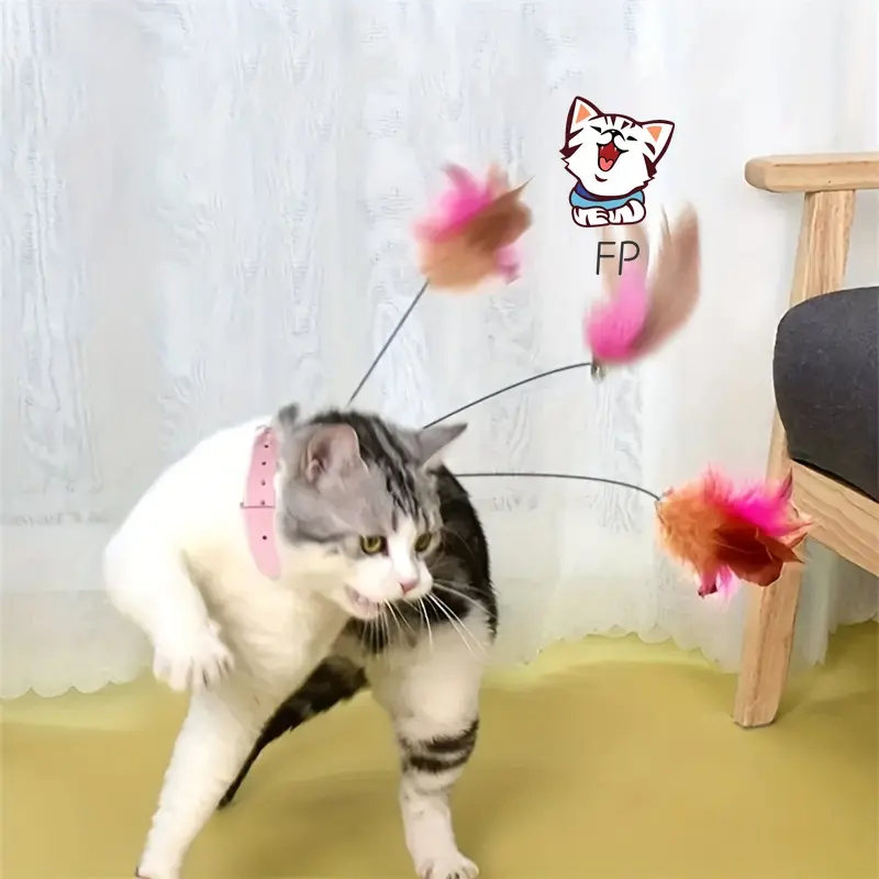 Fusion pickup,1pc Interactive Cat Toy Collar Cat Teaser Stick Toy With Feather And Bell For Cat And Kitten Recreation Toy
