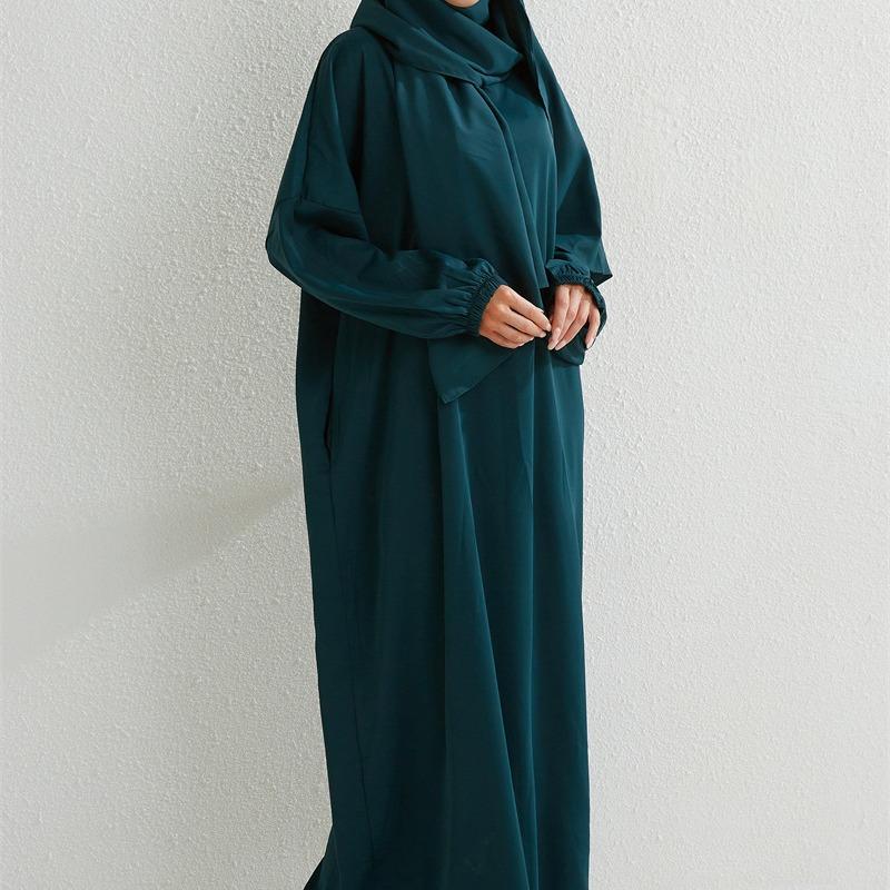 HS10049  High Quality Fabric Solid Color Hooded Robe abayas 5