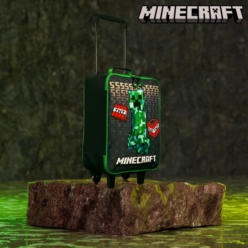 Minecraft Kids Suitcase for Boys and Girls Foldable Trolley Hand Luggage Bag Carry On Gamer Travel Bag with Wheels Size Cabin Bag Wheeled Bag with Handle Trolley Suitcase Boys 1
