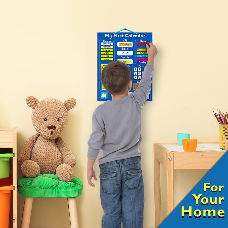 Interactive Children's Magnetic Learning Calendar - Blue- Fun Educational Tool for Time, Seasons, and Weather Awareness - 40x32 cm with Easy Hang Loop 3