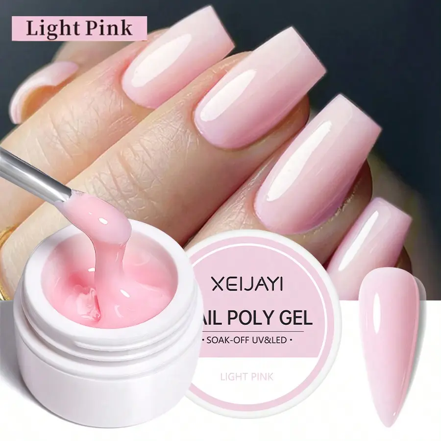 XEIJAYI 1Pc Pink White Solid Builder Gel For Nails, Extension Hard Nail Gel, No Wipe Gel Top Coat Clear Non-Sticky Hand Nail Sculpture Gel, Acrylic Extend Nail Gel For Nail Art