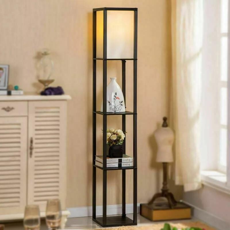 Floor Lamp Free Standing Wood 3-Tier Storage Shelf Reading Bedroom Living Room 2