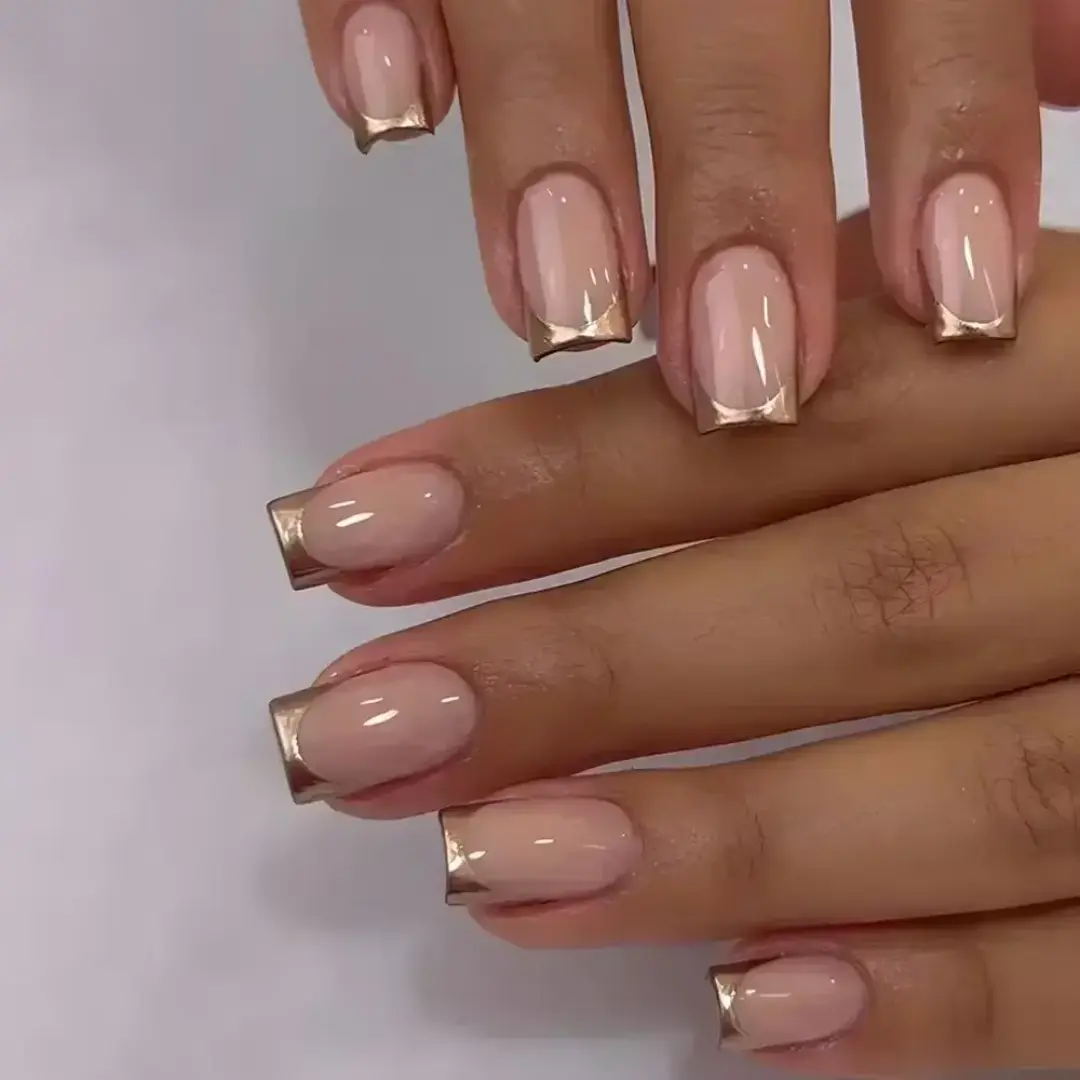 Gold Tipped French Manicure Acrylic nails with FREE starter nail kit (Cleansing wipe, Nail sticker tape, cuticle tip, nail file) Nail Art