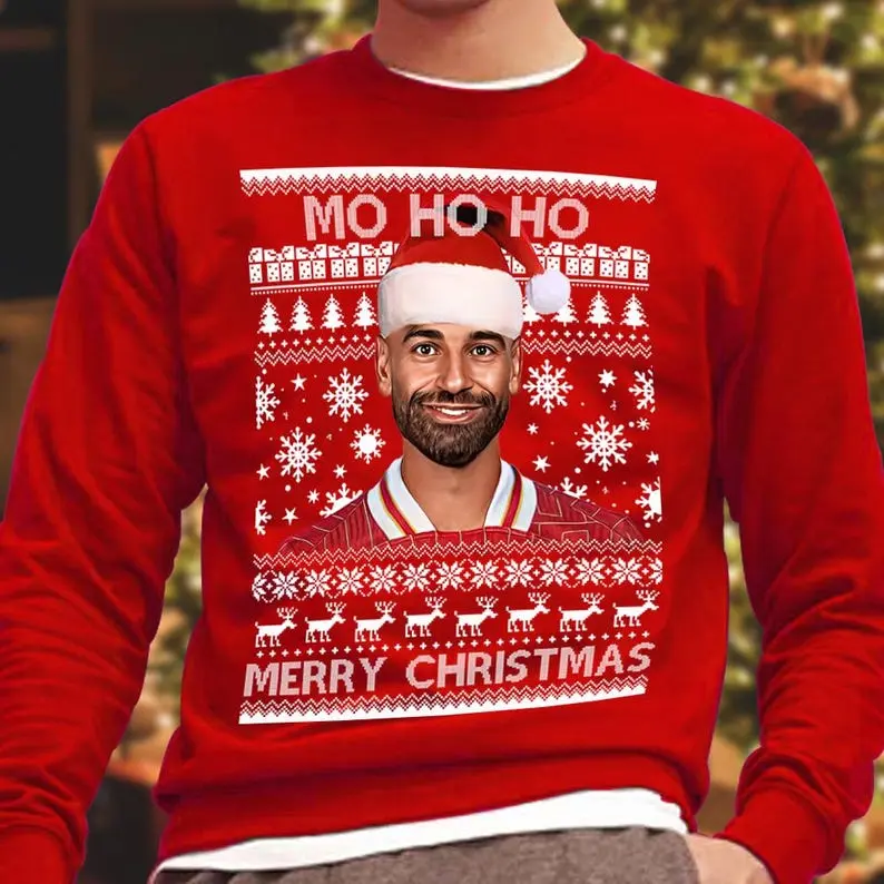 Mo Ho Ho Merry Christmas Mo Salah Liverpool Red Christmas Jumper | Kids & Adults Sizes | Great Gift For Liverpool Fans | Printed In The UK