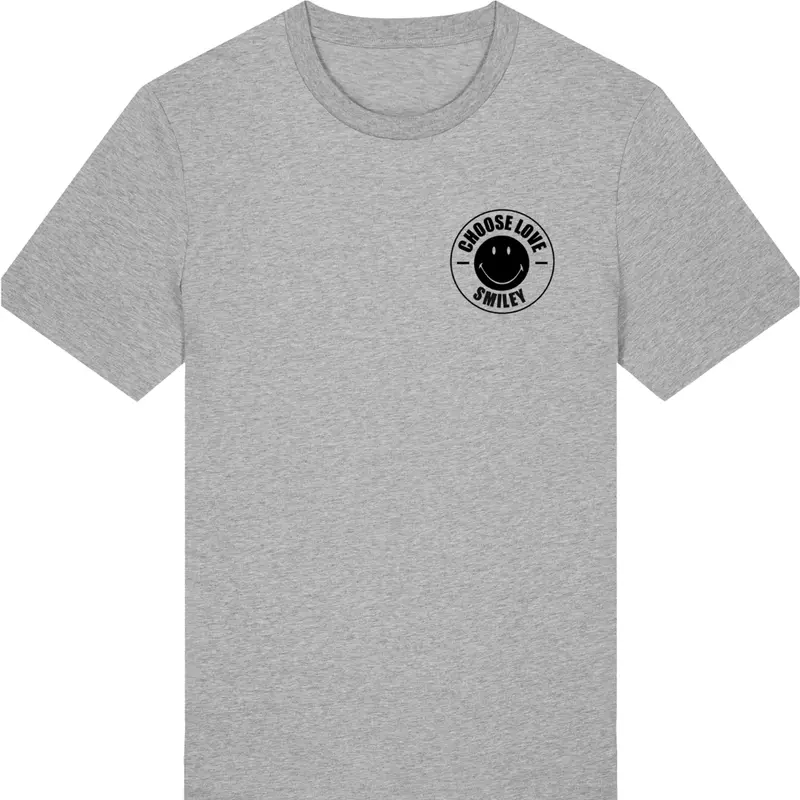 Choose Love × Smiley Grey T-Shirt - Unisex - Tshirt Cotton Menswear Top Streetwear Shortsleeve Round Neck Crewneck Casual Mens Womens Organic Tee Man 1