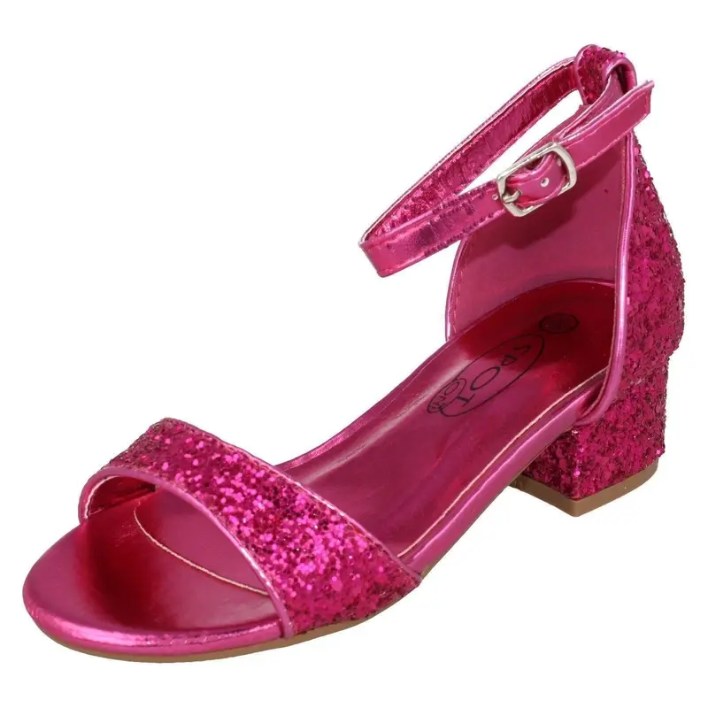 Spot On Girls Mid Heel Glitter Sandals with Adjustable Buckle Ankle Strap 7