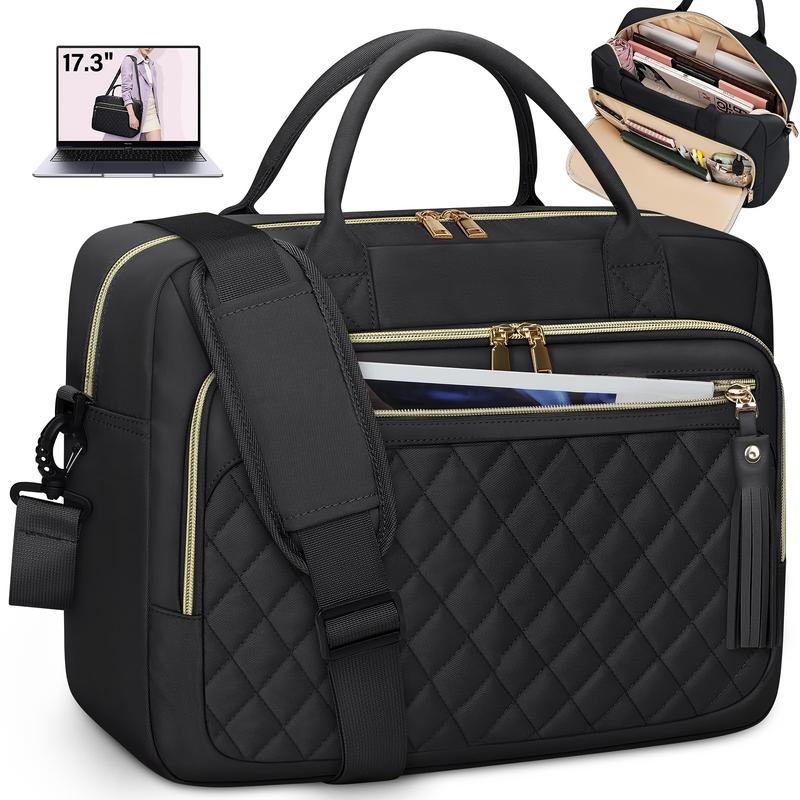 17.3 Inch TSA-Compliant Laptop Bag, Durable Polyester Fiber Briefcase for Women with Padded Compartment, Multi-Compartment Lightweight Shoulder Bag, Black 0