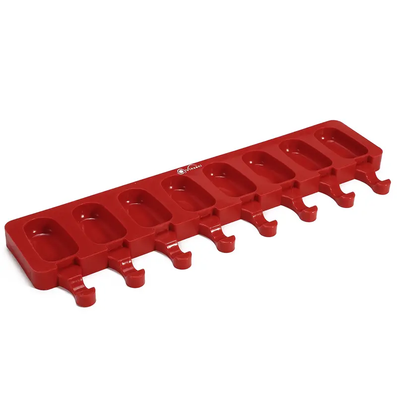 Vinsani Ice Lolly Moulds Silicone 8 Cavity Ice Cream Lolly Mould, Ice Lolly Makers with 50 Sticks, Food Grade BPA Free Ice Cream Mould for Frozen Popsicle Tray DIY Layer Ice Cream Lolly Tray - Red 8