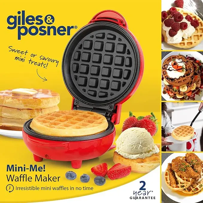 EK4214G Mini Waffle Maker, Non-Stick Electric Waffle Machine, 550 W, Compact Snack Maker, Fun Cooking with Power/Ready Indicator Lights, Red 2
