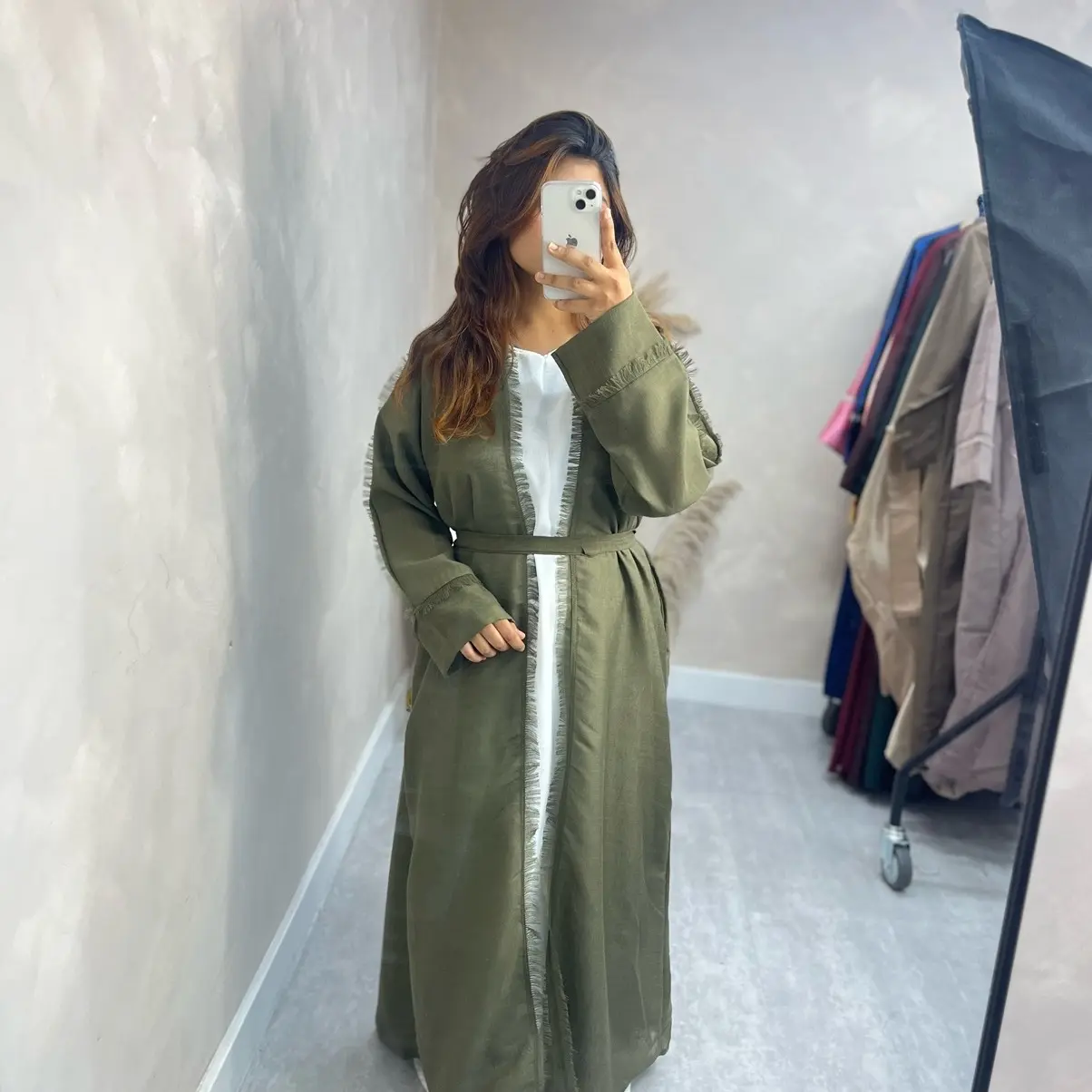 Khaleesi Plain Cotton Open Abaya Coat with Hijab (No Slip) for Women