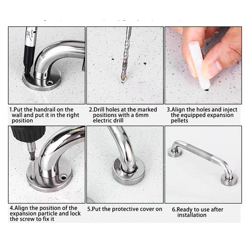 30/40/ 50cm Bathroom Grip Shower Tub Grab Bar Safe Handle Handrail Rail Disabled Wall-mounted  non-slip Easy to install, stainless steel strong stability durable, reusable  waterproof 7