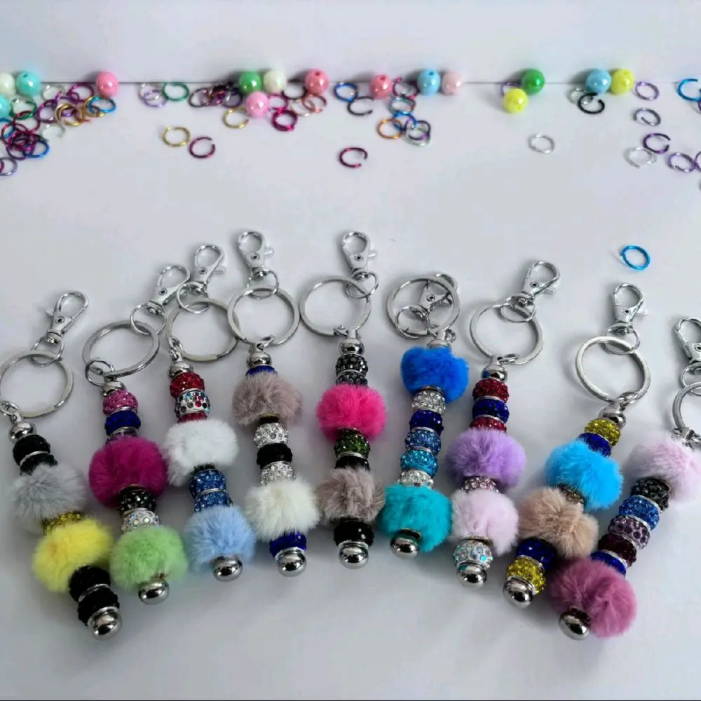 PomPom Balls with Beautifull  beaded keychain||elegant and stylish keychain for bag or car
