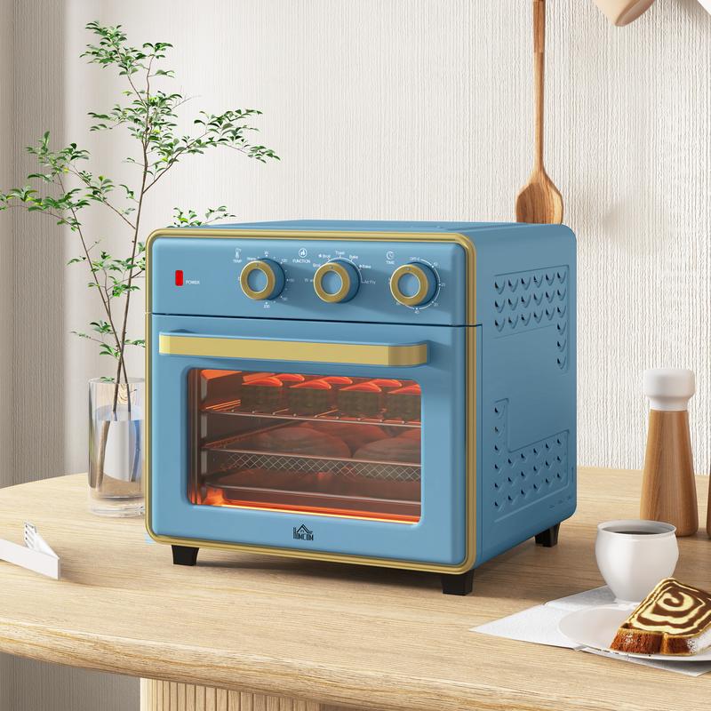 HOMCOM 20L Countertop Mini Oven, 7-in-1 Toaster Oven with Warm, Broil, Toast, Bake, Air Fryer Setting, Timer, Adjustable Thermostat, 4 Dishwasher Safe Accessories, 1400W, Blue 1