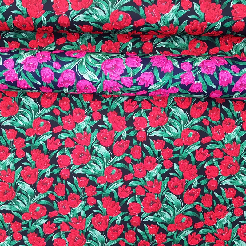 Red Roses Flowers Rose & Hubble Cotton Poplin Fabric 1