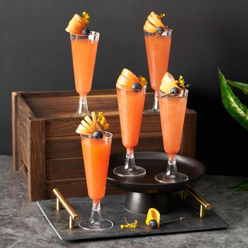 24 Premium Elegant Clear Plastic Champagne Flutes, 160ml - Reusable Toasting Glasses, Cocktail Prosecco Glasses for Weddings, Birthdays, Christmas, BBQ & Garden Parties Beach Drinkware Sturdy 5