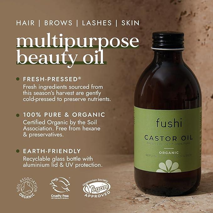 Fushi Organic Castor Oil 250ml Glass Bottle 100% Pure Cold & Fresh-Pressed For Dry Skin & Hair Growth Cleansing Comfort Haircare Nourishing 1