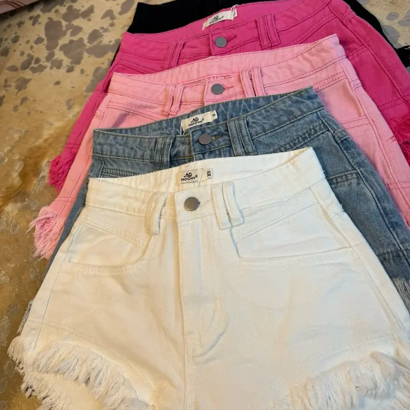Women's Denim Frayed Hem/Fringed Shorts - Blue 4