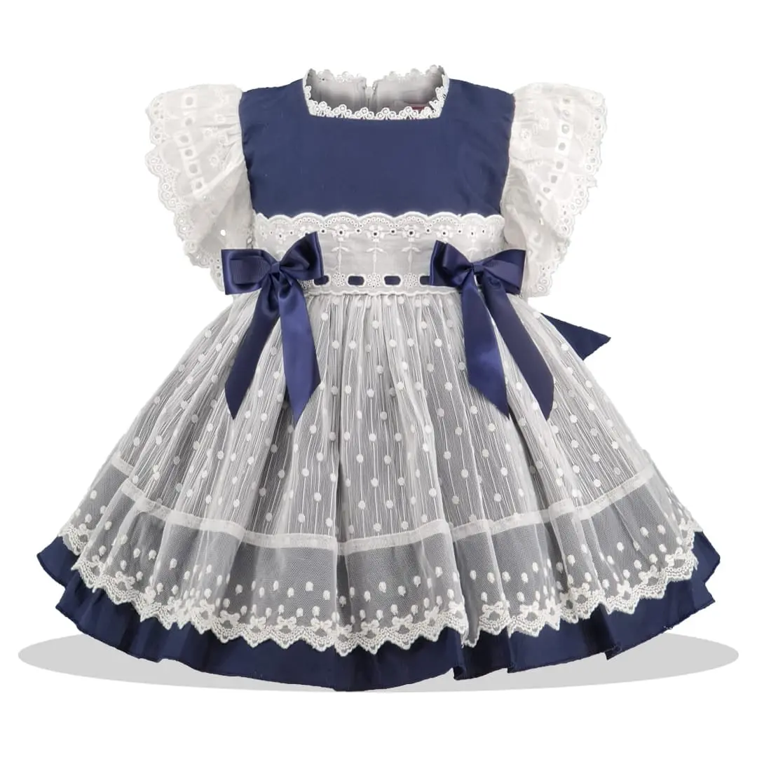 Navy Broderie Anglaise Dress Set