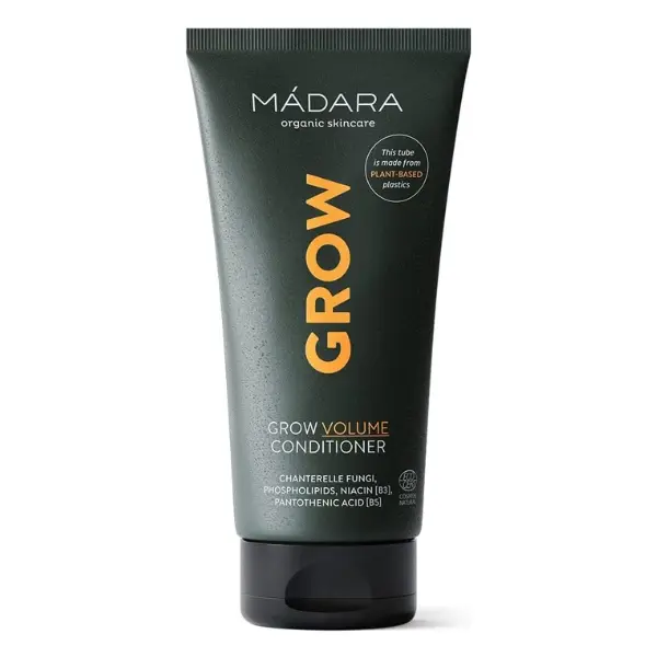 MÁDARA Organic Skincare | Grow Volume Conditioner – 175ml, Fungi-based natural conditioner, With keratin, caffeine, biotin (B7) and niacin (B3), Smooths and tames frizz, Prevents split ends Coconut Haircare