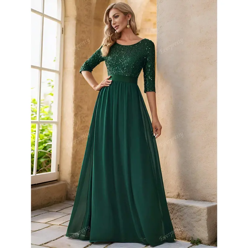 EVER-PRETTY Contrast Sequin Bodice Chiffon Prom Evening Dress, Formal Gown, For Wedding Guest, Graduation, Dinner 5