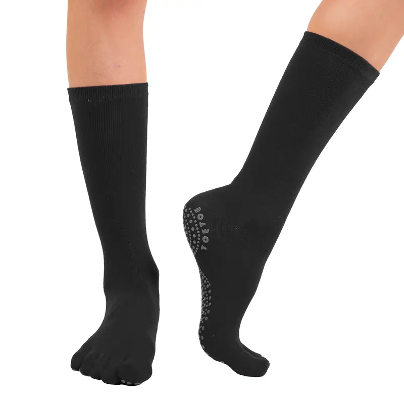 TOEOTE Mid-Calf Cotton Toe Socks for Yoga & Pilates with Anti-Slip Sole - Unisex 1