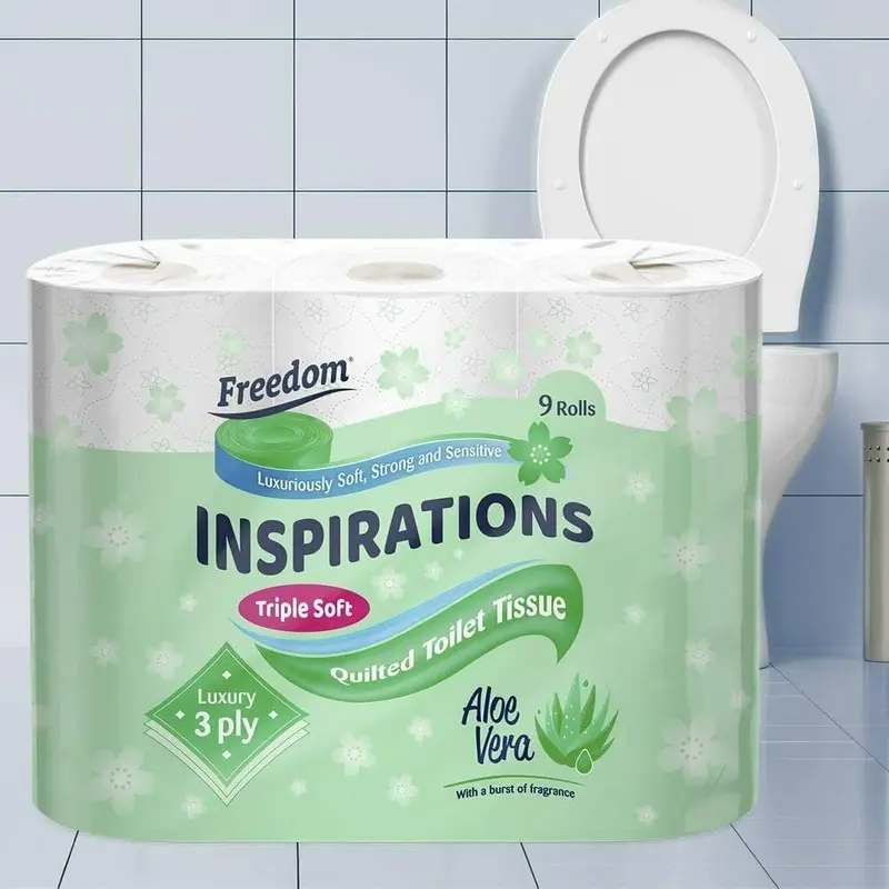 Freedom Inspirations 3Ply Quilted Toilet Tissue Pack – Aloe Vera 45 Rolls (5 x 9 Roll Pack) Wipes Multicolor 1