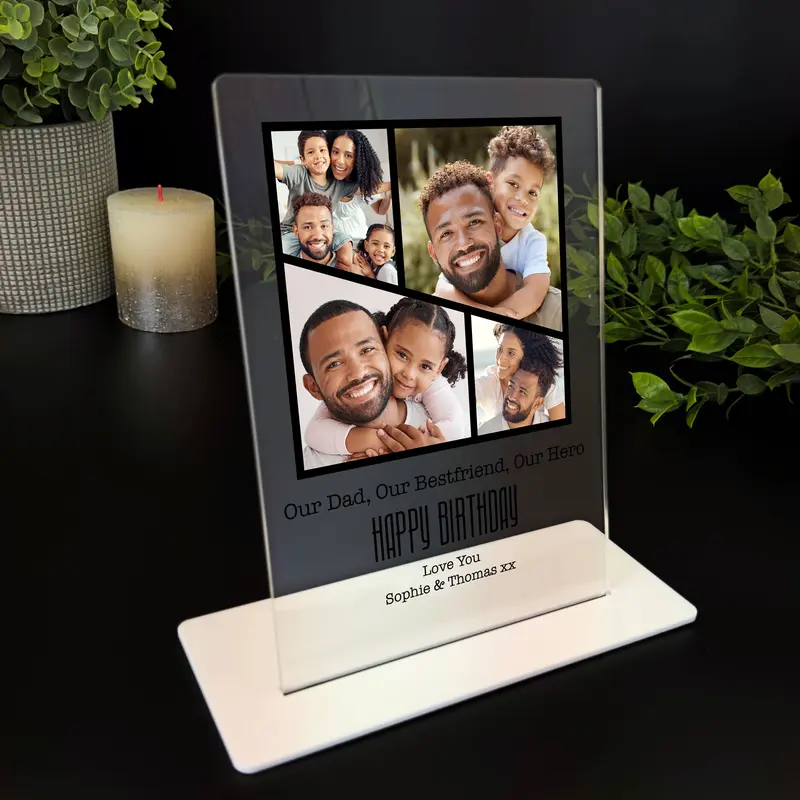 Birthday Gift For Dad Black Grid Photo Frame Personalised Acrylic Plaque - Personalised Gift, Custom Gift 3