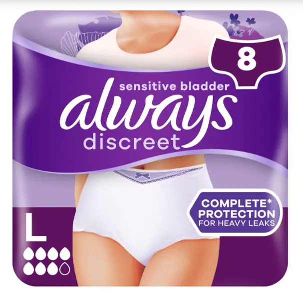 Always Discreet Incontinence Pants Women - Large - Disposable Underwear for Women UK Size 16-22 White, Bladder Leak Protection , Maternity Postpartum