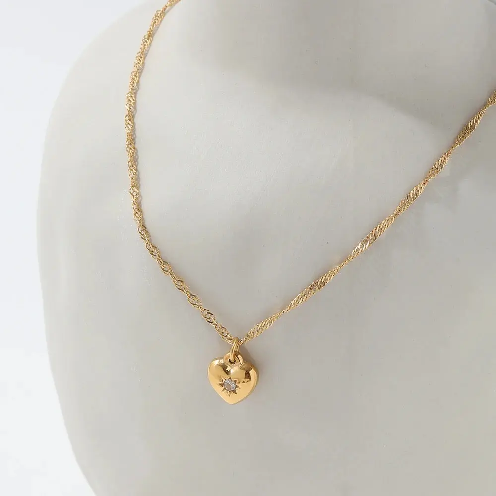 18k Gold Plated Zirconia Dainty Heart Pendant Necklace