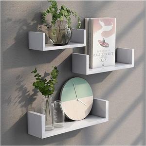 Homme Concept - Floating Shelves Set of 3 - U Shaped Composite Wood Wall Mounted Display Shelf for Bedroom, Living Room, Bathroom, Kitchen, and Office, Home Decor
