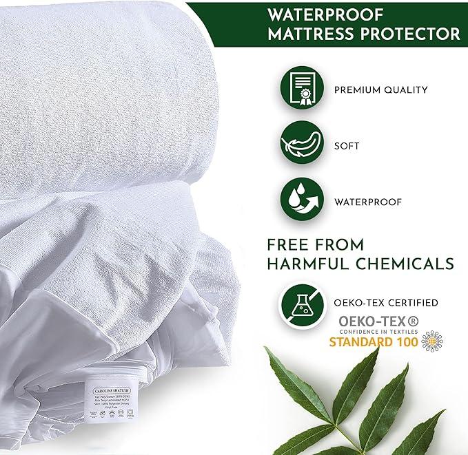 100% Waterproof Mattress Protector | Soft Terry Towel Cotton Mattress Cover | Anti Allergy, Noiseless, Super Absorbent and Breathable | Extra Deep 40 cm Fitted Style Skirt | Machine Washable Mattress Cover all Sizes | 5