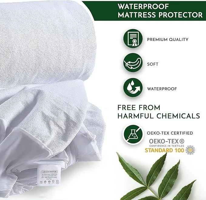 100% Waterproof Mattress Protector | Soft Terry Towel Cotton Mattress Cover | Anti Allergy, Noiseless, Super Absorbent and Breathable | Extra Deep 40 cm Fitted Style Skirt | Machine Washable Mattress Cover all Sizes | 5
