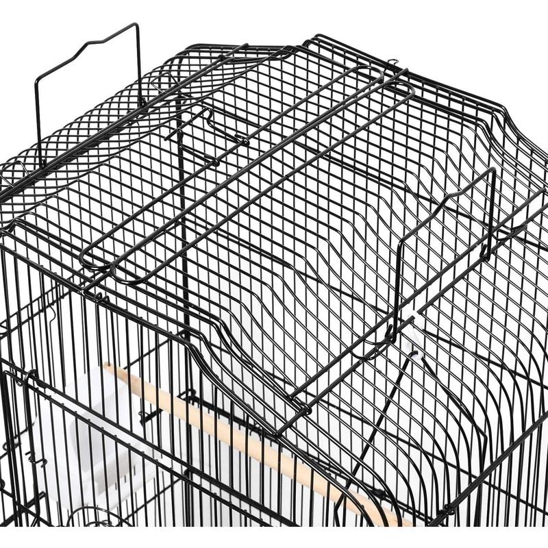 Metal Bird Cage Parrot Cage for Budgie/Lovebird/Cockatiel/Canary with Open Play Top 104cm Black 6