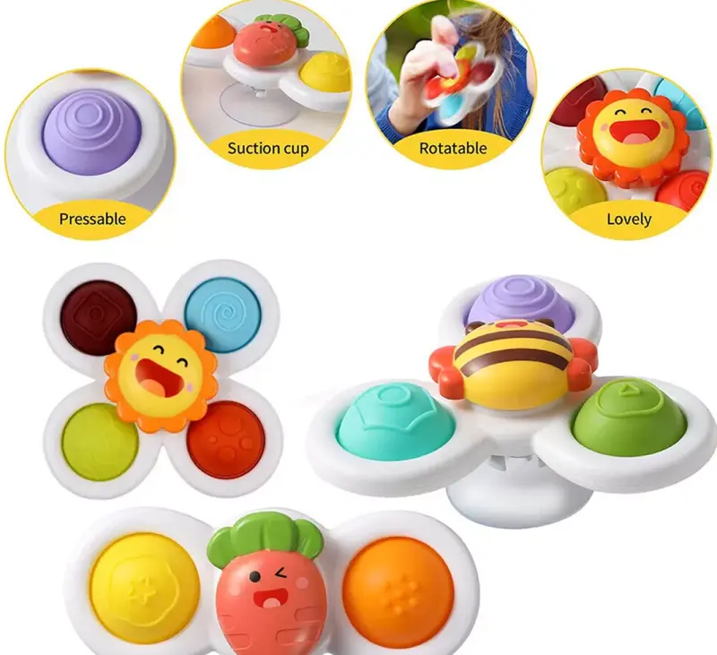 3X Baby Spinner Toys Cartoon Spinning Toys Fidget Suction Cup Bath Toy Gifts 8