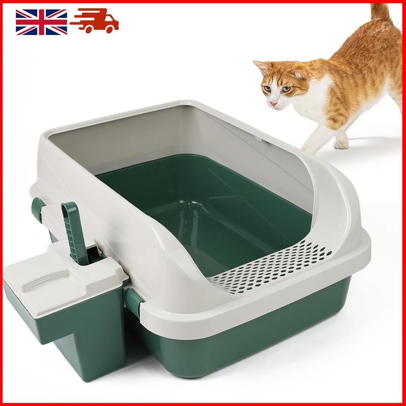 Cat Litter Tray Box, Litter Box, Plastic Cat Open Top Litter Tray with Scoop and Scoop Box Kitten Detachable Rim Easy Cleaning, 57.2 x 41.5 x 24.3cm 4