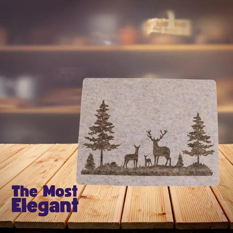 Christmas Beige Felt Deer Placemat 45x35cm - Soft Durable Polyester Holiday Dining Coasters Tableware - Winter 7