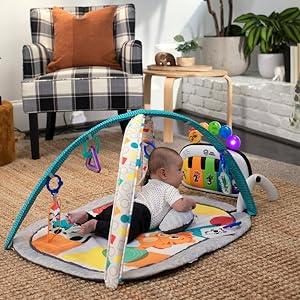 Product Introduction of , 4-in-1 Kickin' Tunes and Language Discovery Play Gym with Piano, Mat with Detachable Activity Toys, Lights, Sounds and Music, Ages Newborn + 18