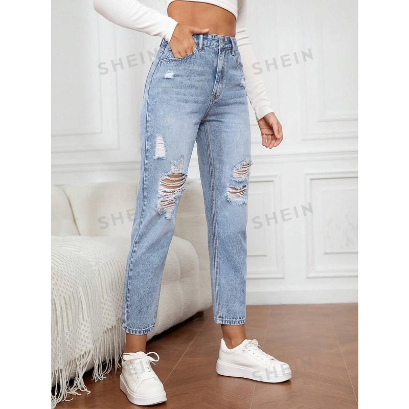 EZwear Ripped Mom Fit Jeans 4