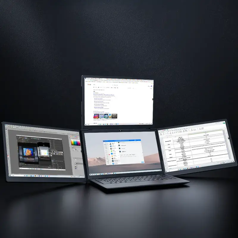 Triple Portable Monitor for Laptop - Full HD 13.3 inch Screen Extender 3